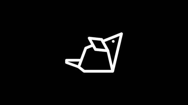 Minimalist white origami mouse icon on a solid black background, abstract art
