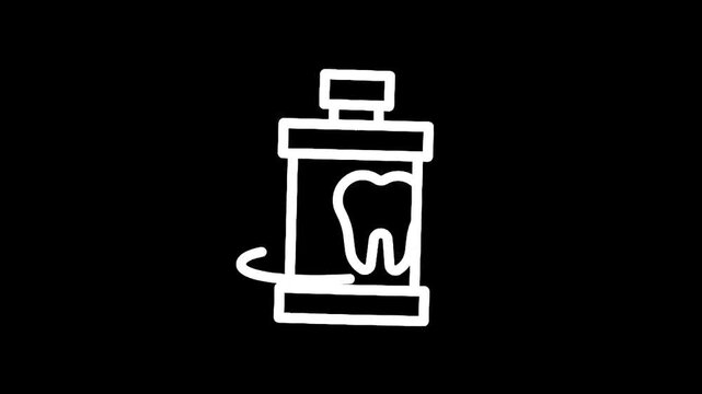 Hand-drawn icon of a toothpaste tube with a tooth symbol on a black background