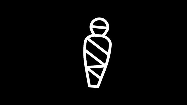 Stylized white mummy icon on a black background, representing ancient Egypt