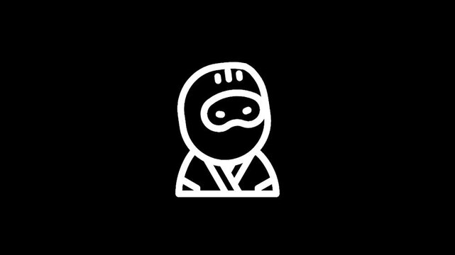 Stylized white outline of a ninja character on a black background