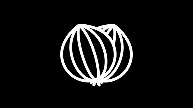 Minimalist white outline of two onions on a black background, simple and clean design