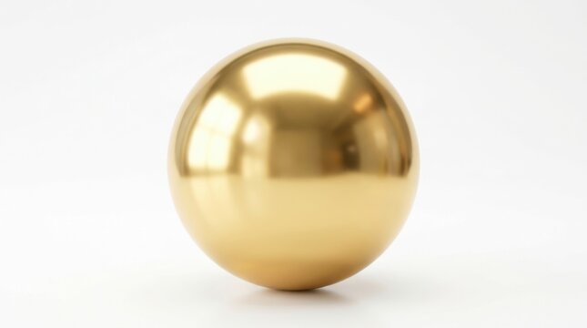 A single shiny gold sphere with a smooth metallic surface reflecting light isolated on a clean white background studio isolated on white background