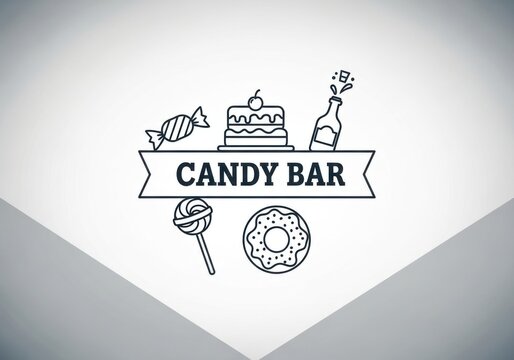 Candy bar logo design with line art icons of sweets and celebration