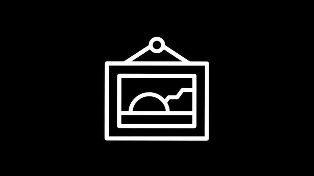 Simple line drawing of a framed graph showing upward trend on black background