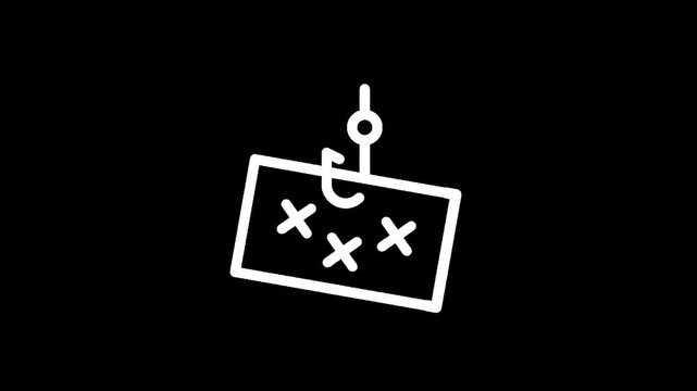 Conceptual icon of a fishing hook catching a card with crosses, symbolizing a trap or bad luck
