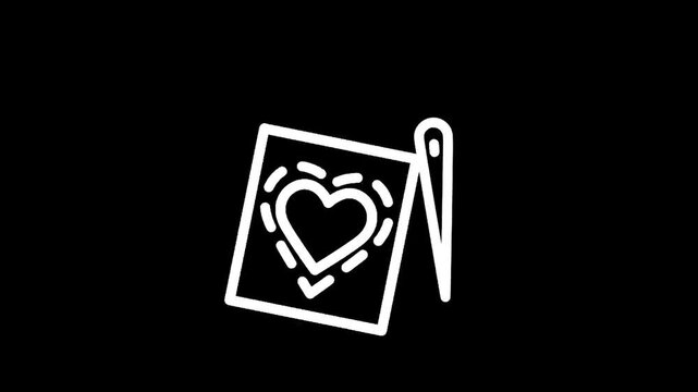 Handmade heart embroidery design with needle and thread on black background