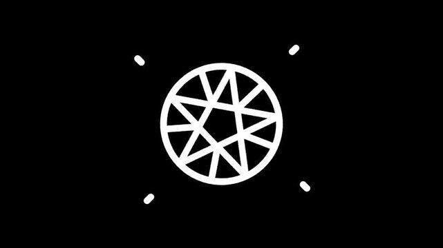 White geometric symbol with seven points inside a circle on a black background