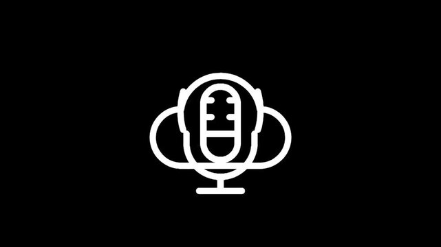 Modern white microphone icon on a black background, representing audio and broadcasting
