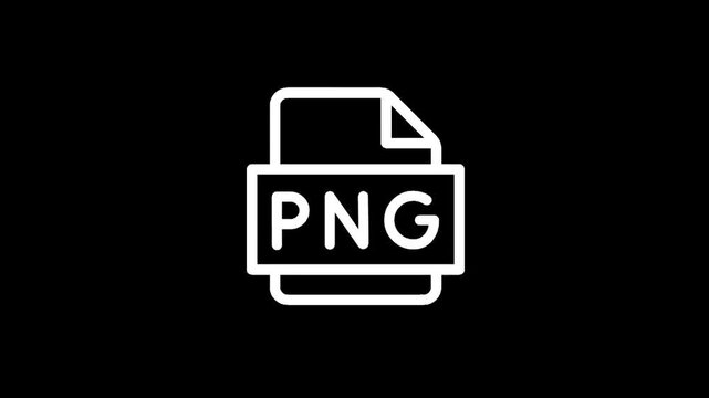 Simple white outline icon of a PNG file format on a black background