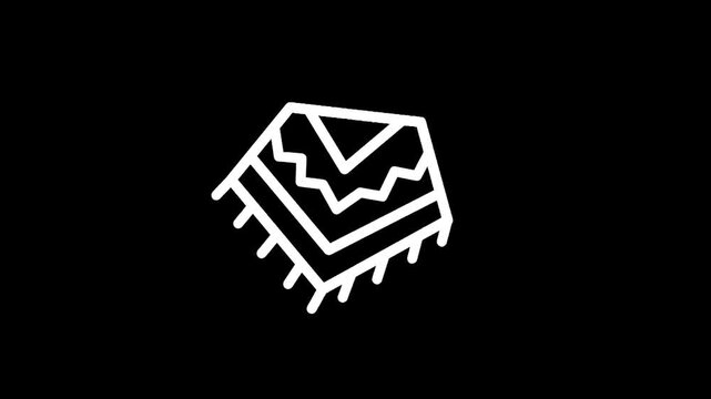 Simple white line art icon of a poncho with fringe on a black background