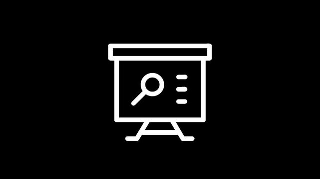 Presentation board with magnifying glass icon and bullet points for data analysis