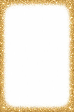 Gold glitter border frame on white background, portrait