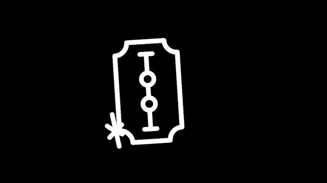 Simple line drawing of a razor blade with a starburst effect on a black background