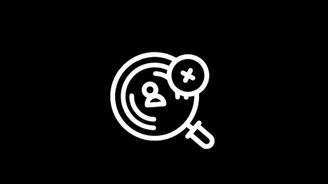 Magnifying glass with person icon and cross symbol, representing search failure or rejection