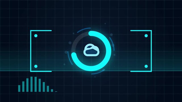 Futuristic cloud data upload progress bar on digital hud screen