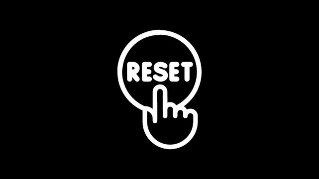 Icon of a hand cursor pressing a reset button with the word reset inside a circle