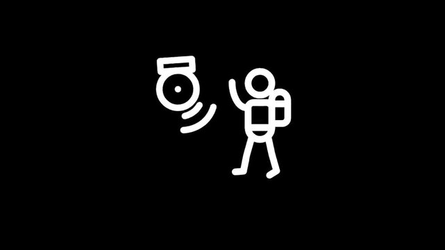 Minimalist stick figure with backpack rings a bell, symbolizing achievement or notification