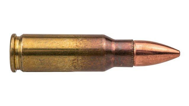 Close-up shot of a single brass bullet with a copper tip