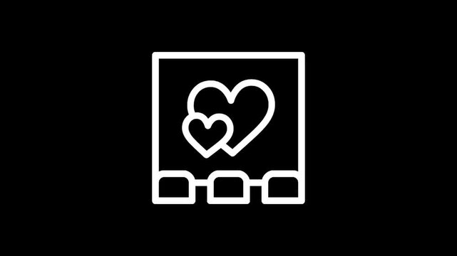 Movie theater screen displaying two hearts, symbolizing romance and love stories