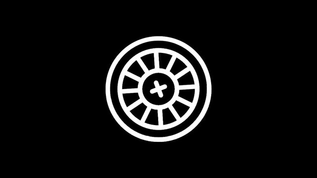 Simple white roulette wheel icon on a black background, representing gambling and chance