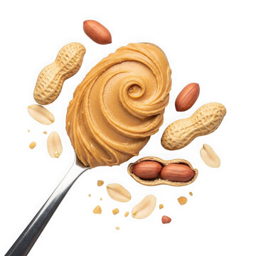 Peanut butter spread on a knife with nuts
