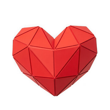 Red geometric heart shape made of triangles