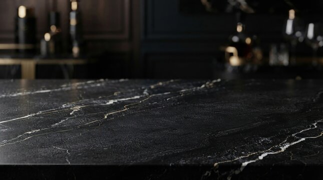 Close up of polished black marble surface texture.