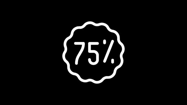 White seventy-five percent discount badge icon on black background
