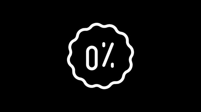 Zero percent discount icon with wavy border on black background