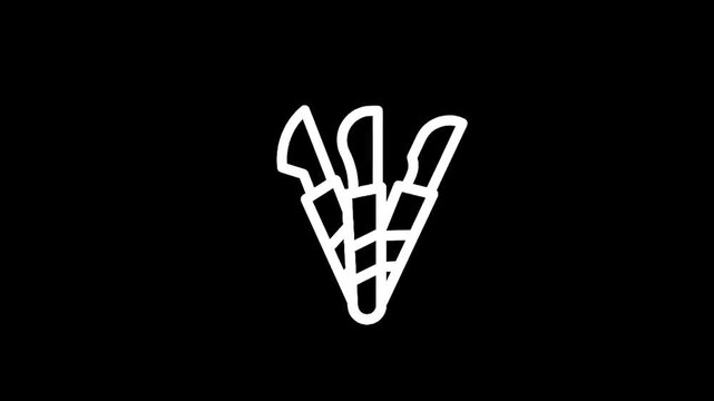 Set of three scalpels with white outline on a black background, representing surgical instruments