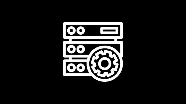 Server rack with gear icon symbolizing IT infrastructure maintenance and configuration