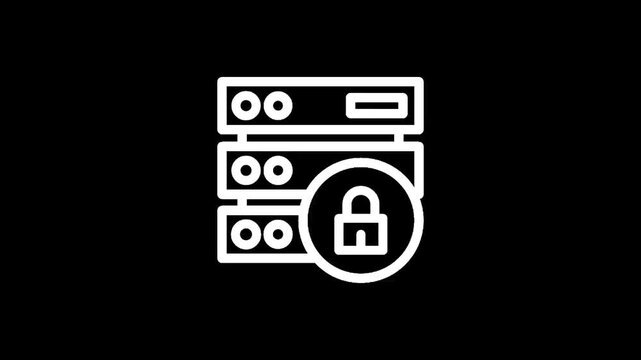 Secure server icon with padlock symbol representing data protection and cybersecurity