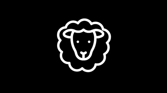 Simple white sheep icon on a black background, minimalist design