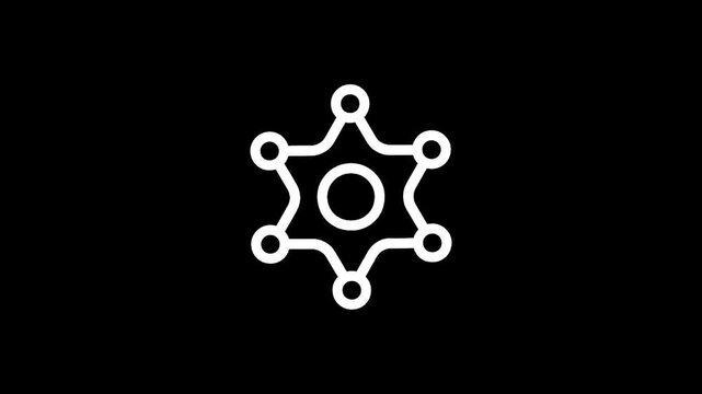 Simple white sheriff star badge icon on a black background, minimalist design