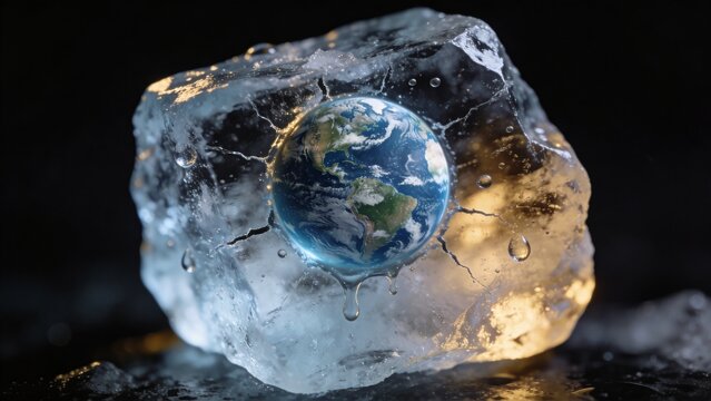 Planet Earth Encased in Melting Ice Global Warming and Environmental Crisis