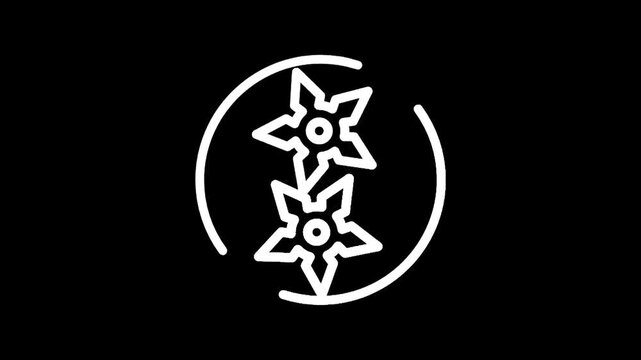 Two white ninja stars icons on a black background, minimalist design