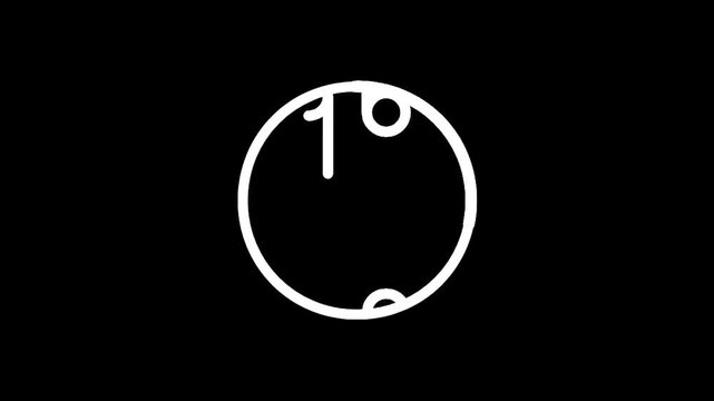 Minimalist white clock face icon with numbers on black background