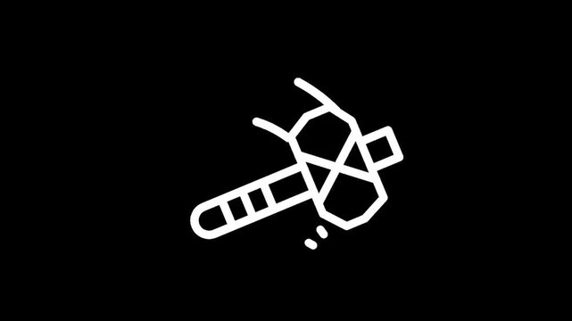 Primitive stone hammer icon with a wooden handle on a black background
