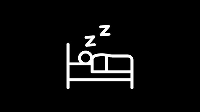 Simple white icon of a person sleeping in a bed with Z's above