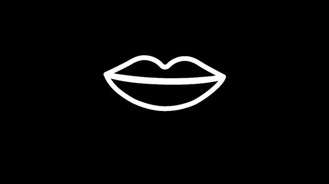 Stylized white outline of lips with teeth showing on a black background