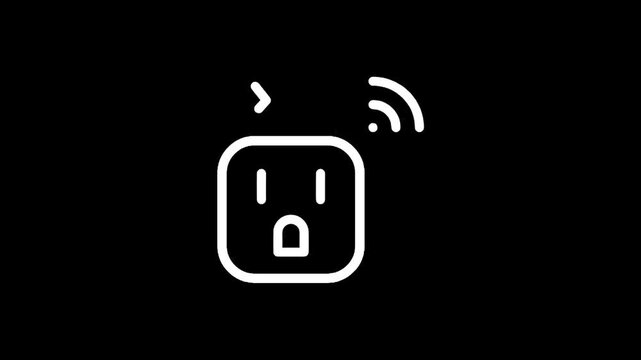 White outline of a smart plug with wifi signal on a black background