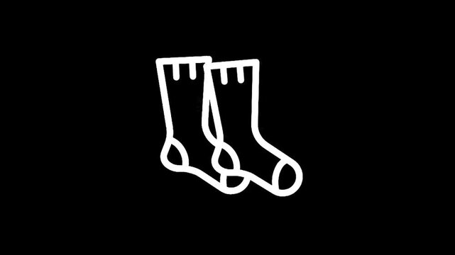 Simple line art icon of two white socks on a black background, minimalist design