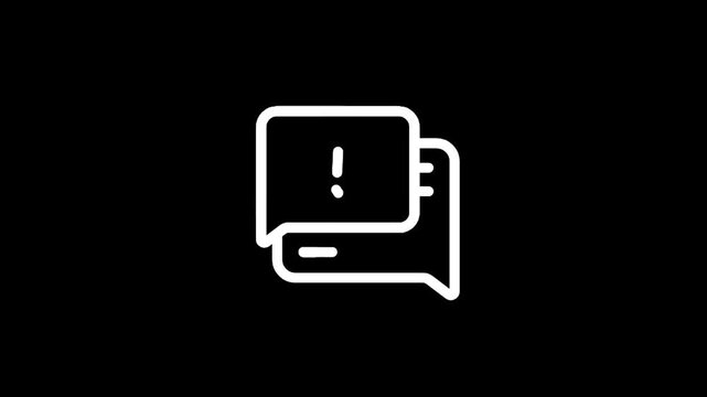 Alert notification icon with speech bubbles and exclamation mark on black background