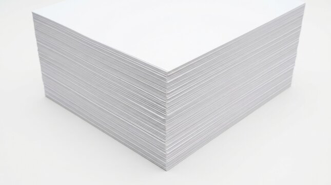 A neat stack of clean white paper sheets piled up for printing or office work projects on a flat surface isolated on white background