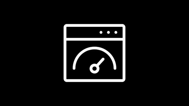 Simple white speedometer icon on a black background, representing speed and performance