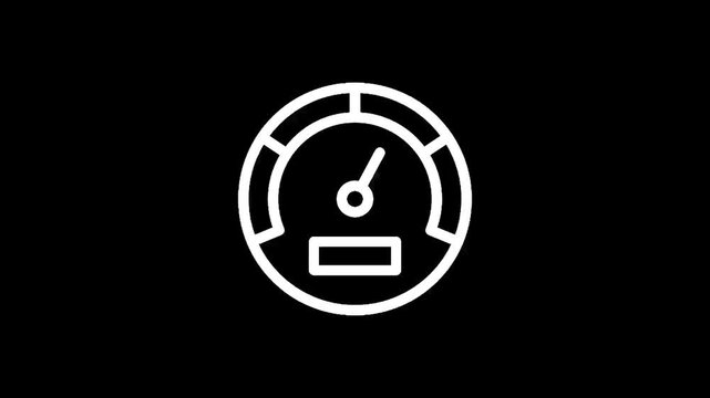 Speedometer icon on black background, representing speed, performance, and measurement