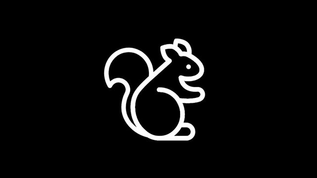 Minimalist white line art of a squirrel on a black background