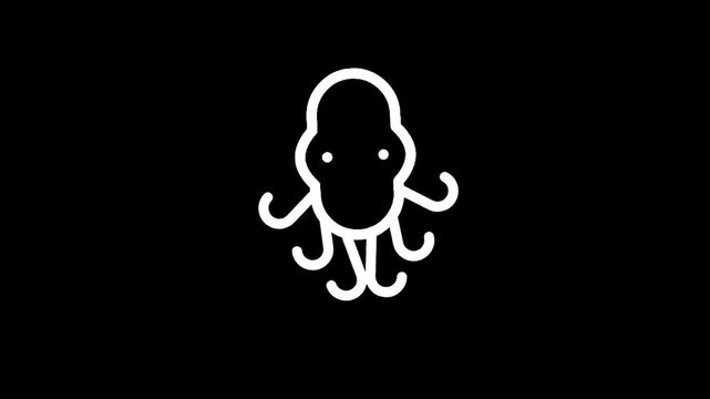 Minimalist white octopus icon with simple lines on a black background