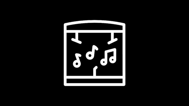 Simple line art icon of a stage with spotlights and a microphone stand