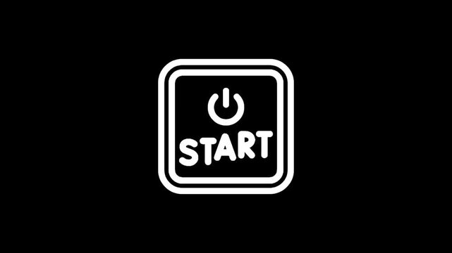 Simple white start button icon with power symbol on black background